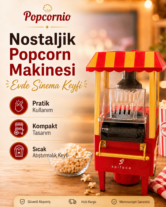 Popcornio Nostaljik Popcorn Makinesi – Evde Sıcak Sinema Keyfi