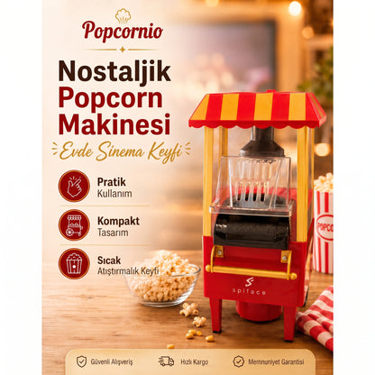 Popcornio Nostaljik Popcorn Makinesi – Evde Sıcak Sinema Keyfi