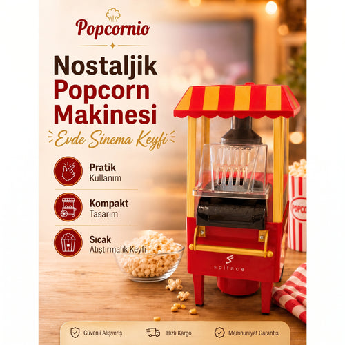 Popcornio Nostaljik Popcorn Makinesi – Evde Sıcak Sinema Keyfi