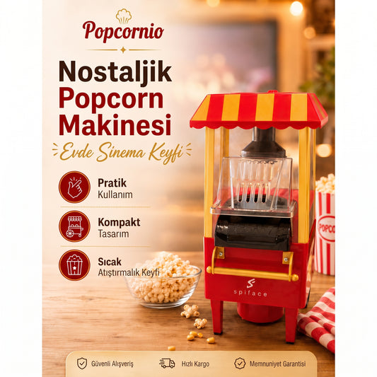 Popcornio Nostaljik Popcorn Makinesi – Evde Sıcak Sinema Keyfi