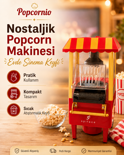 Popcornio Nostaljik Popcorn Makinesi – Evde Sıcak Sinema Keyfi
